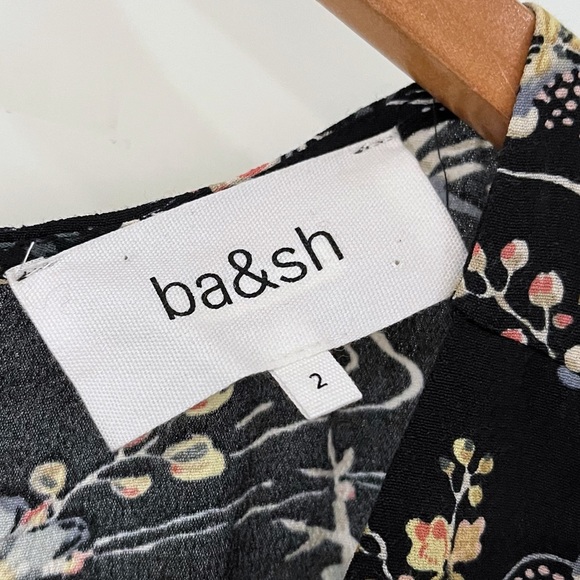 Ba&sh Floe Floral Midi Peasant Dress V Neck Short Sleeve Pleated - Picture 9 of 12